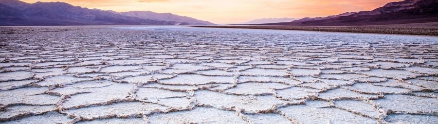 The sunsets over the Badwater landscape in Death Valley National Park.
