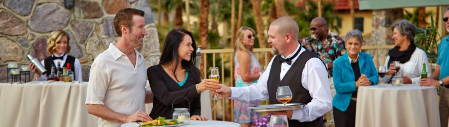 A catered event on the Marquez Deck at the Inn at Furnace Creek.